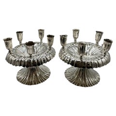 Frank Brüder Circa 1925, Pair of Austrian Sterling Silver Five-Light Candelabra