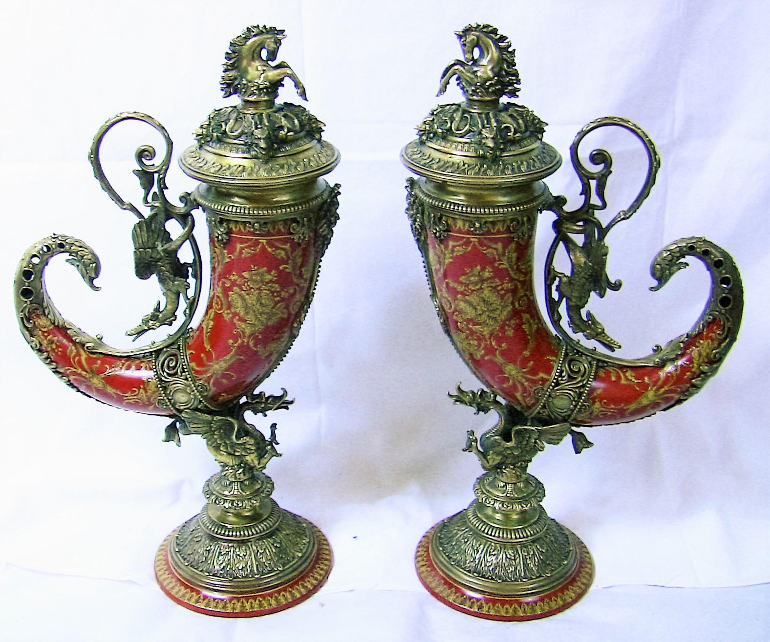 porcelain bronze horn cornucopia garniture vase