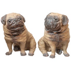 Antique Pair of Austrian Terracotta Life Size Pug Dogs, circa 1890