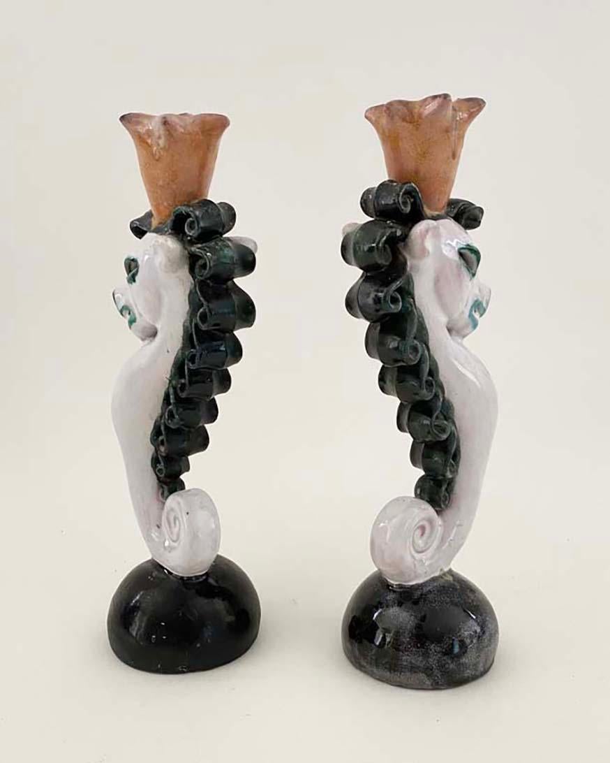 Pair of Austrian Terracotta Seahorse Wiener Werkstätte-Era Candlesticks For Sale 5