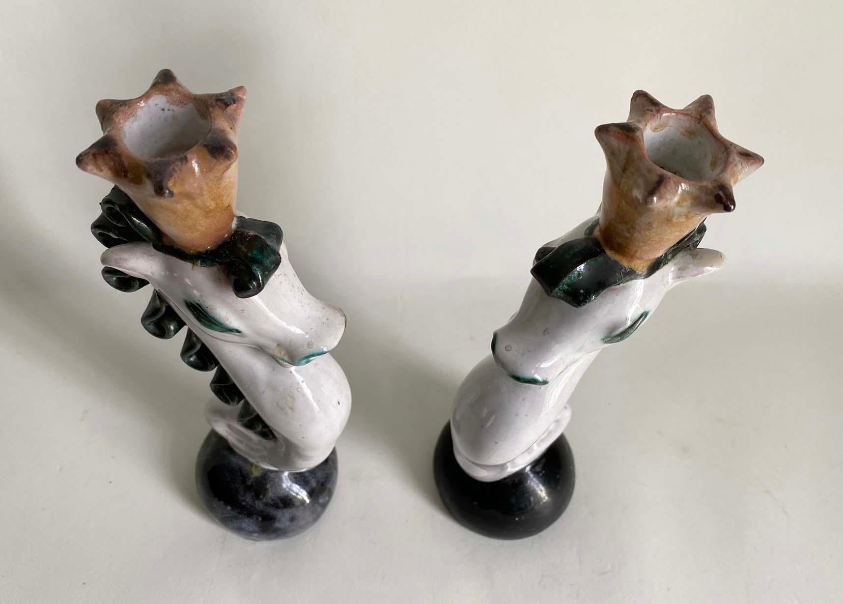 Pair of Austrian Terracotta Seahorse Wiener Werkstätte-Era Candlesticks For Sale 1