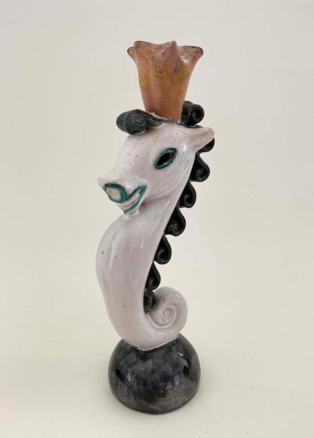 Pair of Austrian Terracotta Seahorse Wiener Werkstätte-Era Candlesticks For Sale 2