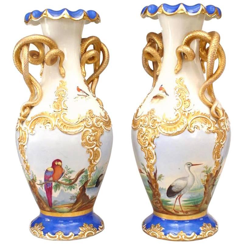 Pair of Austrian Vienna Blue and White Porcelain Vases