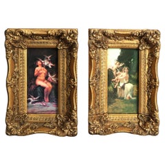 Pair of Austrian Vienna Portrait Paintings on Porcelain Plaques, Signed,  20thC