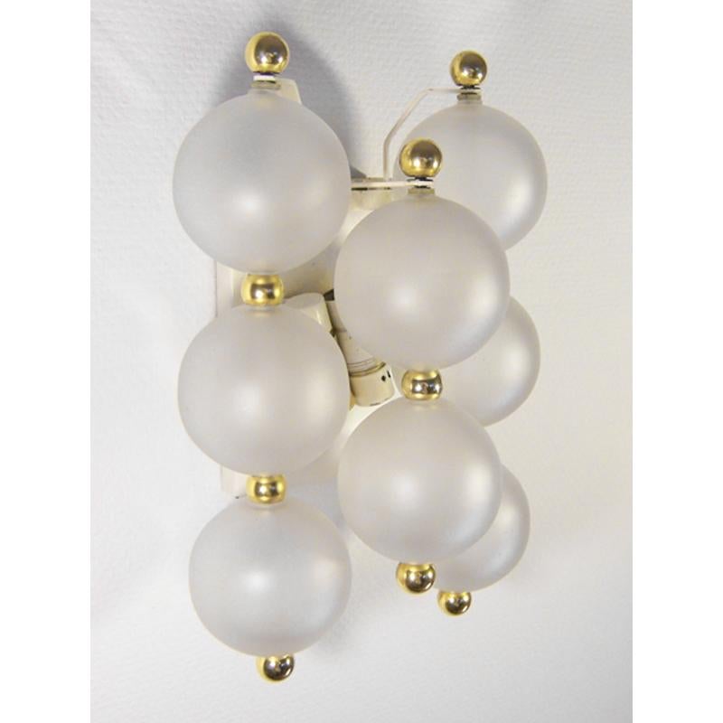 Mid-Century Modern Pair of Austrian Vintage Blown Frosted Glass Wall Lights Sconces, 1960s For Sale