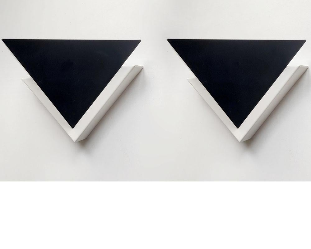 Minimalist Pair of Austrian Vintage Geometric Black-White Wall Lights Sconces by Kalmar