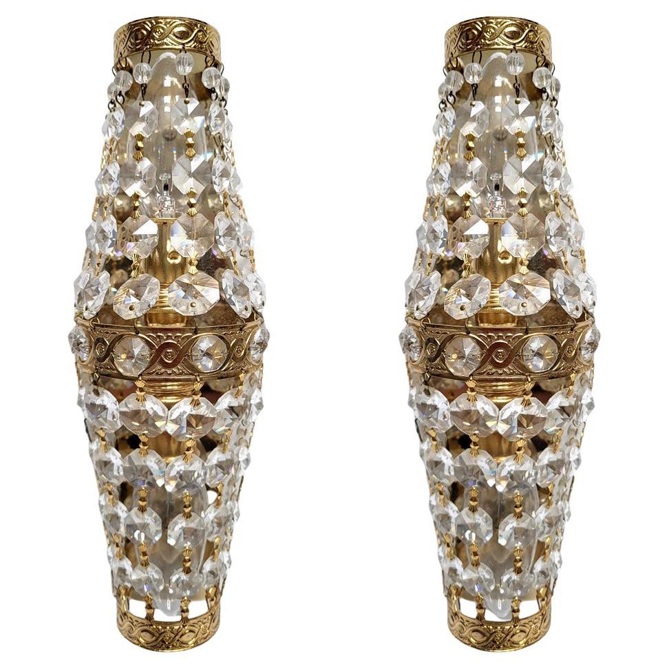 Pair of Austrian Vintage Glass and Brass Sconces, 1960s