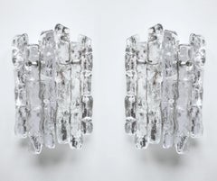 Pair of Austrian Vintage Sculptural Murano Glass Wall Light Sconce by Kalmar 60s