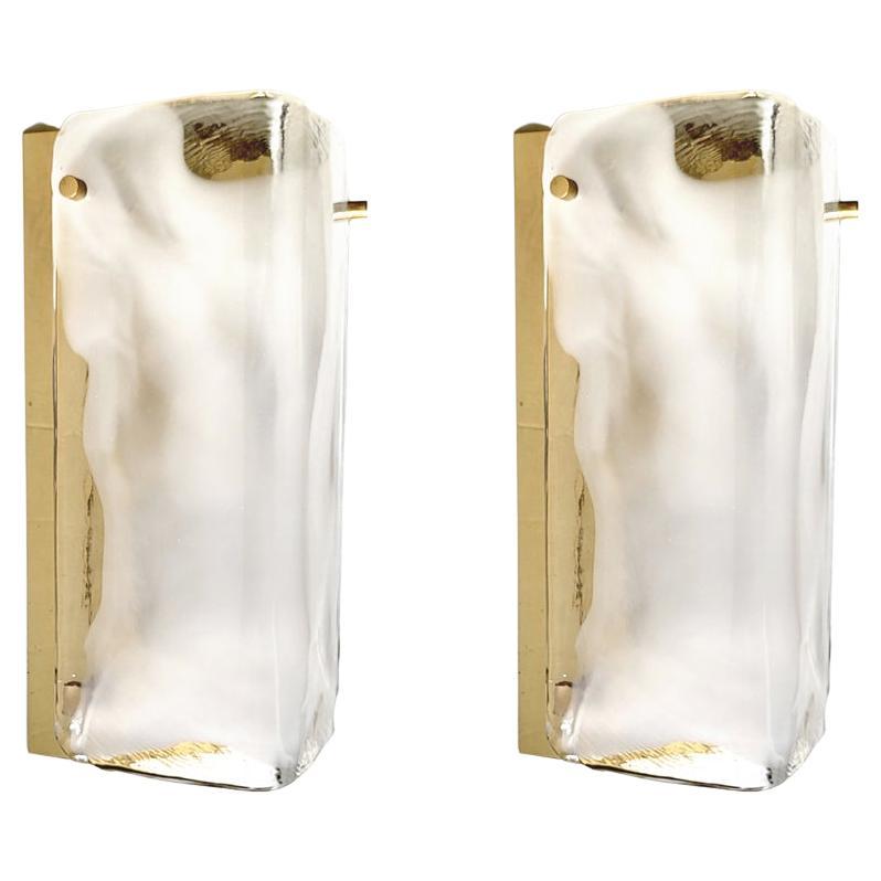 Pair of Austrian Vintage Sculptural Murano Glass Wall Light Sconce by Kalmar 60s For Sale