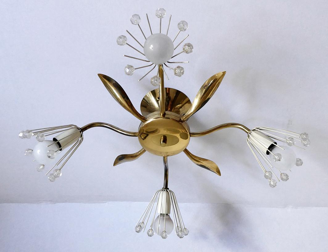 Pair of Sputnik flush mounts (on request as pendants), chandeliers.
Austria, 1950s.
Lamp sockets: 4.