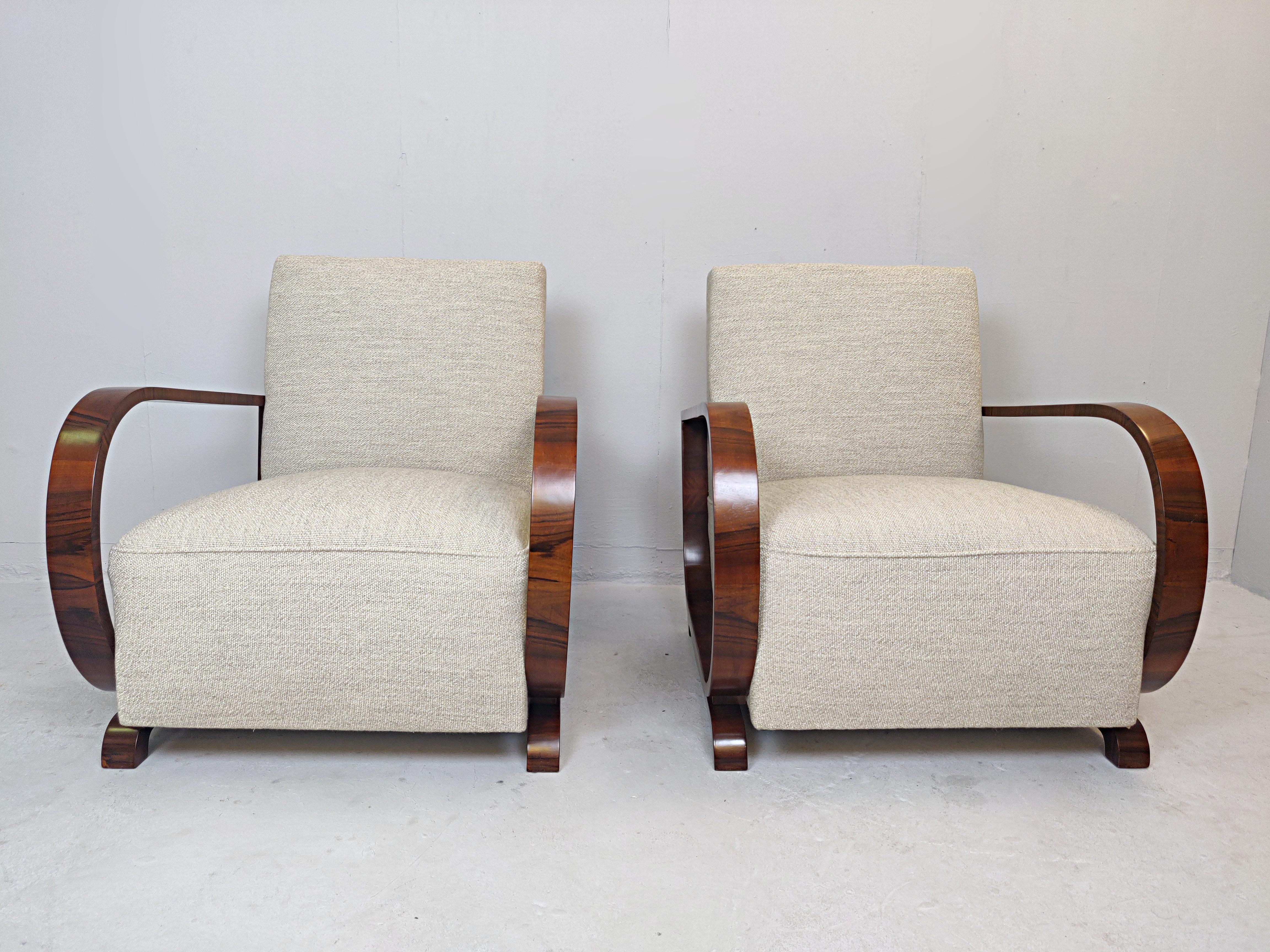 Pair of Austro-Hungarian Art Deco armchairs, new upholstery.