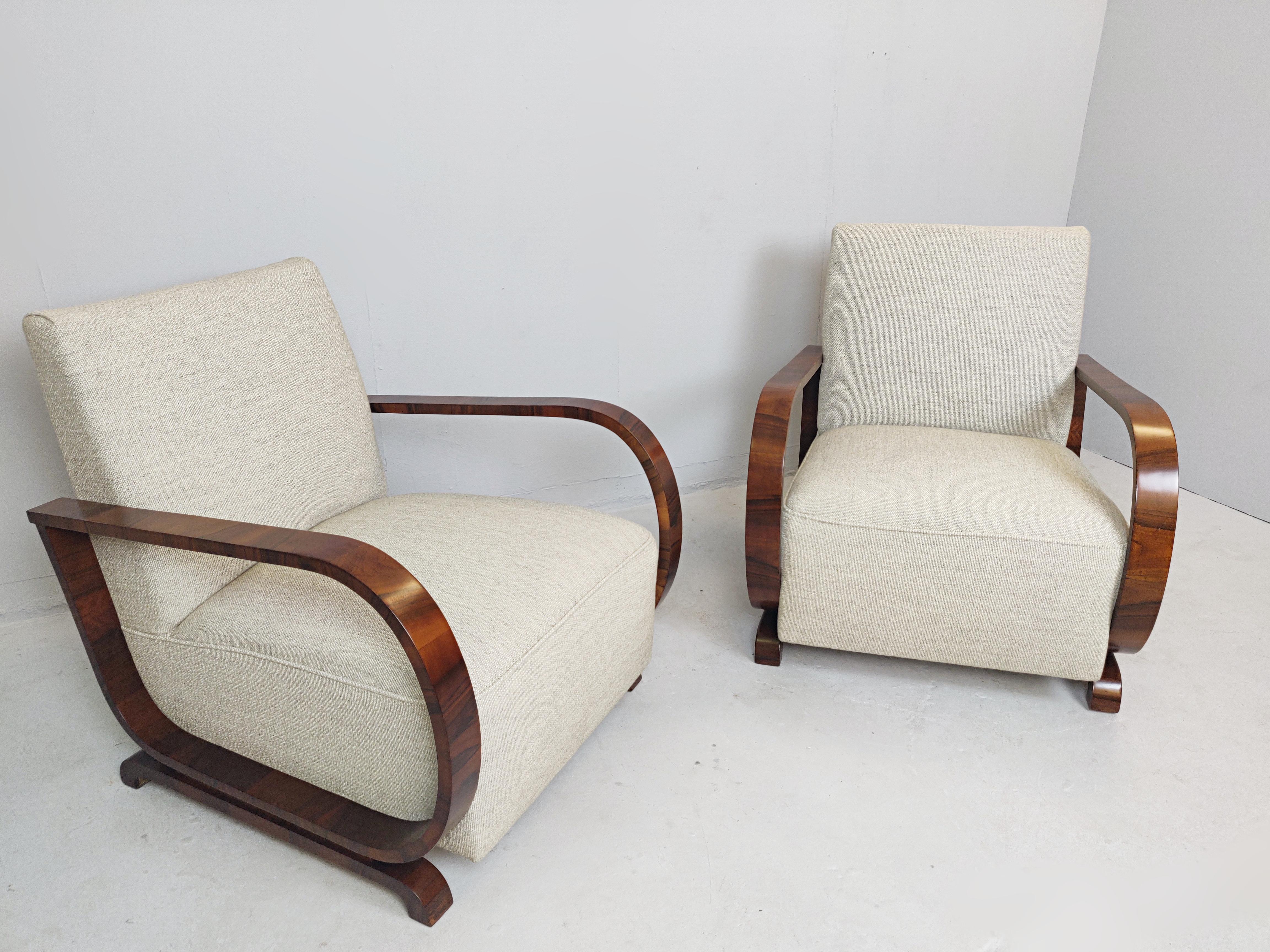 Austrian Pair of Austro-Hungarian Art Deco Armchairs, New Upholstery