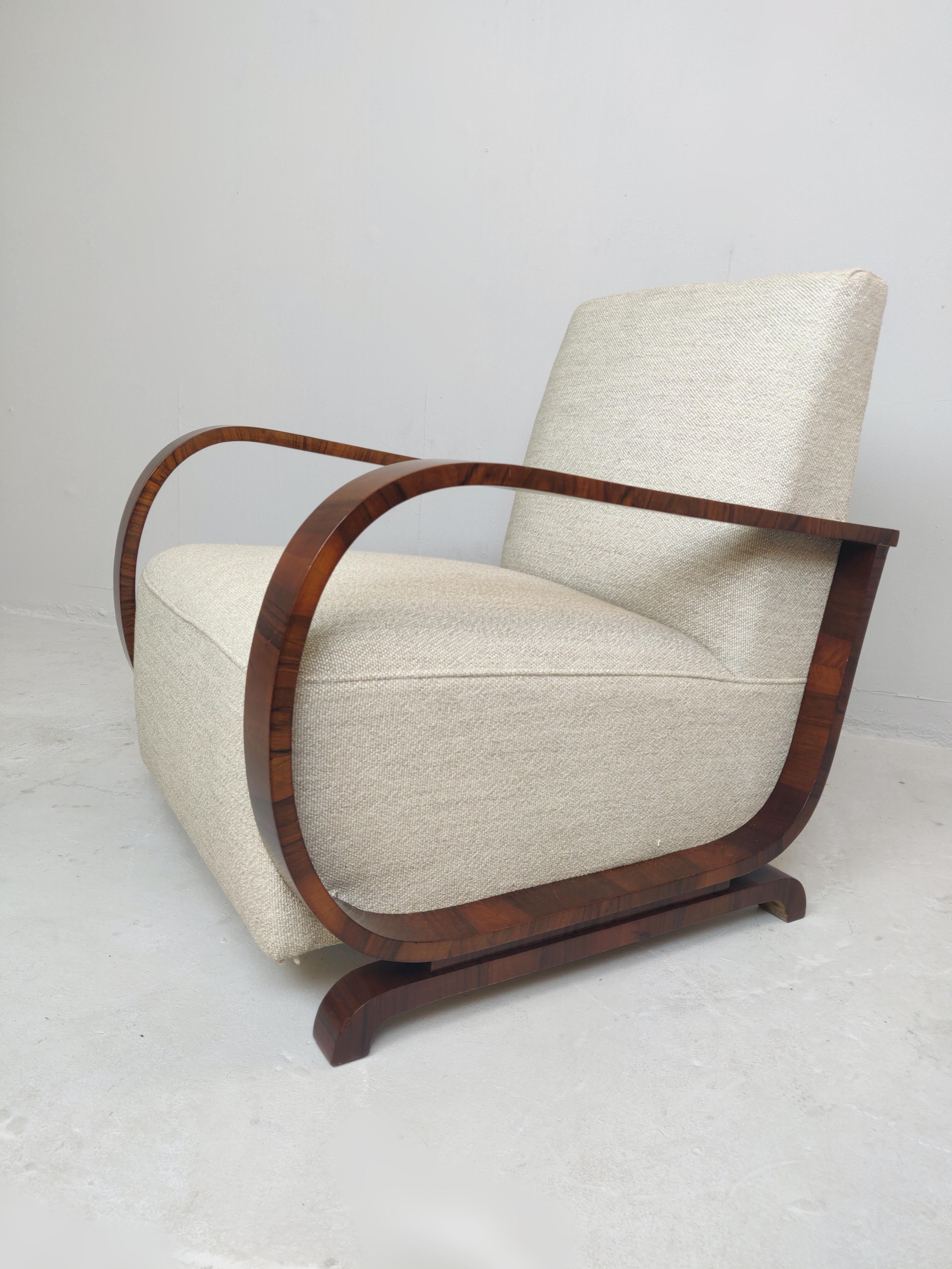 Mid-20th Century Pair of Austro-Hungarian Art Deco Armchairs, New Upholstery