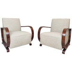 Pair of Austro-Hungarian Art Deco Armchairs, New Upholstery