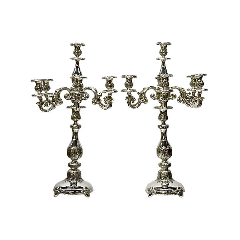 Pair of Austro-Hungarian Empire Silver Candelabras, 19th Century For Sale