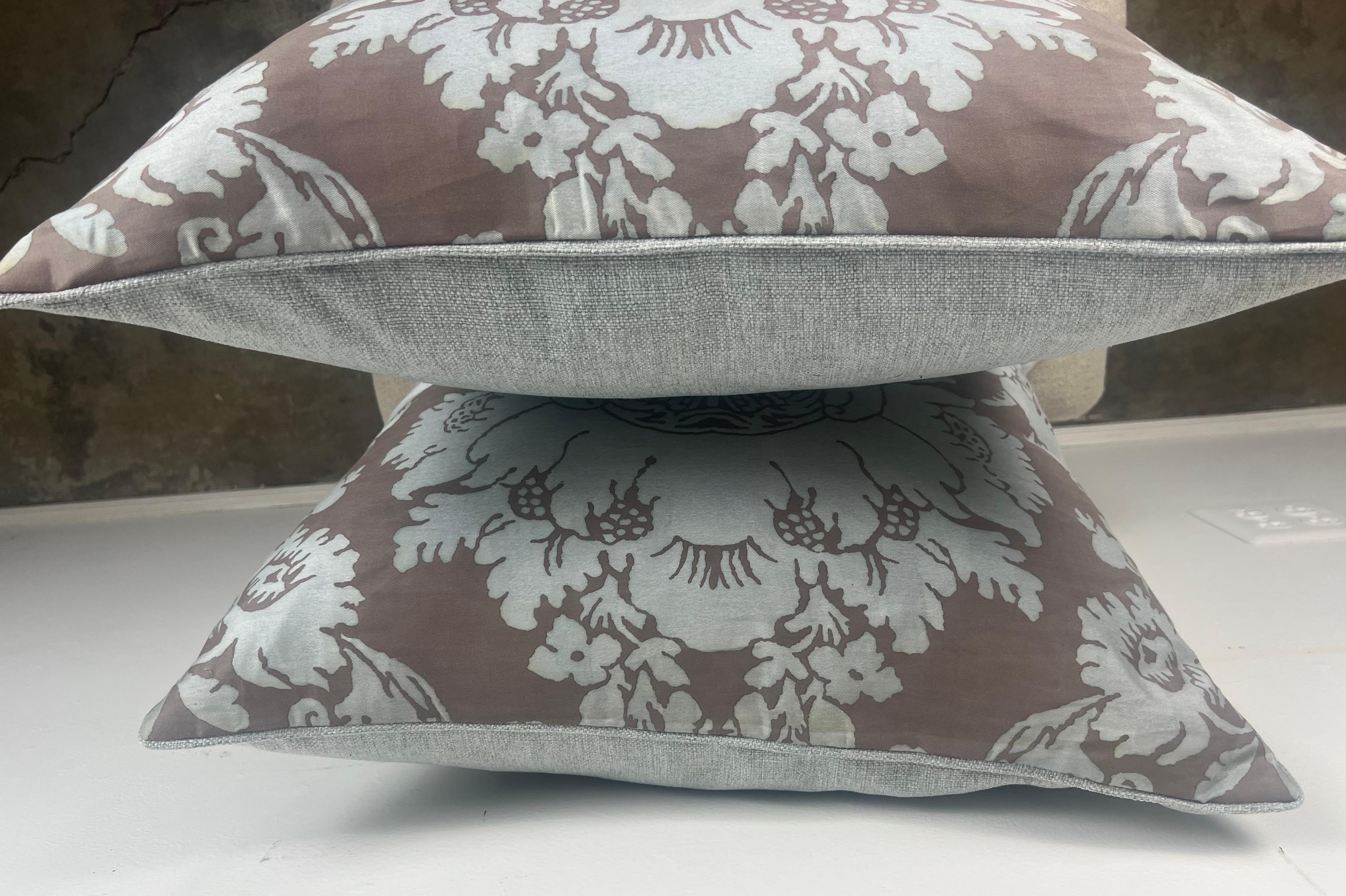 Cotton Pair of Authentic Blue & Gray Fortuny Pillows For Sale