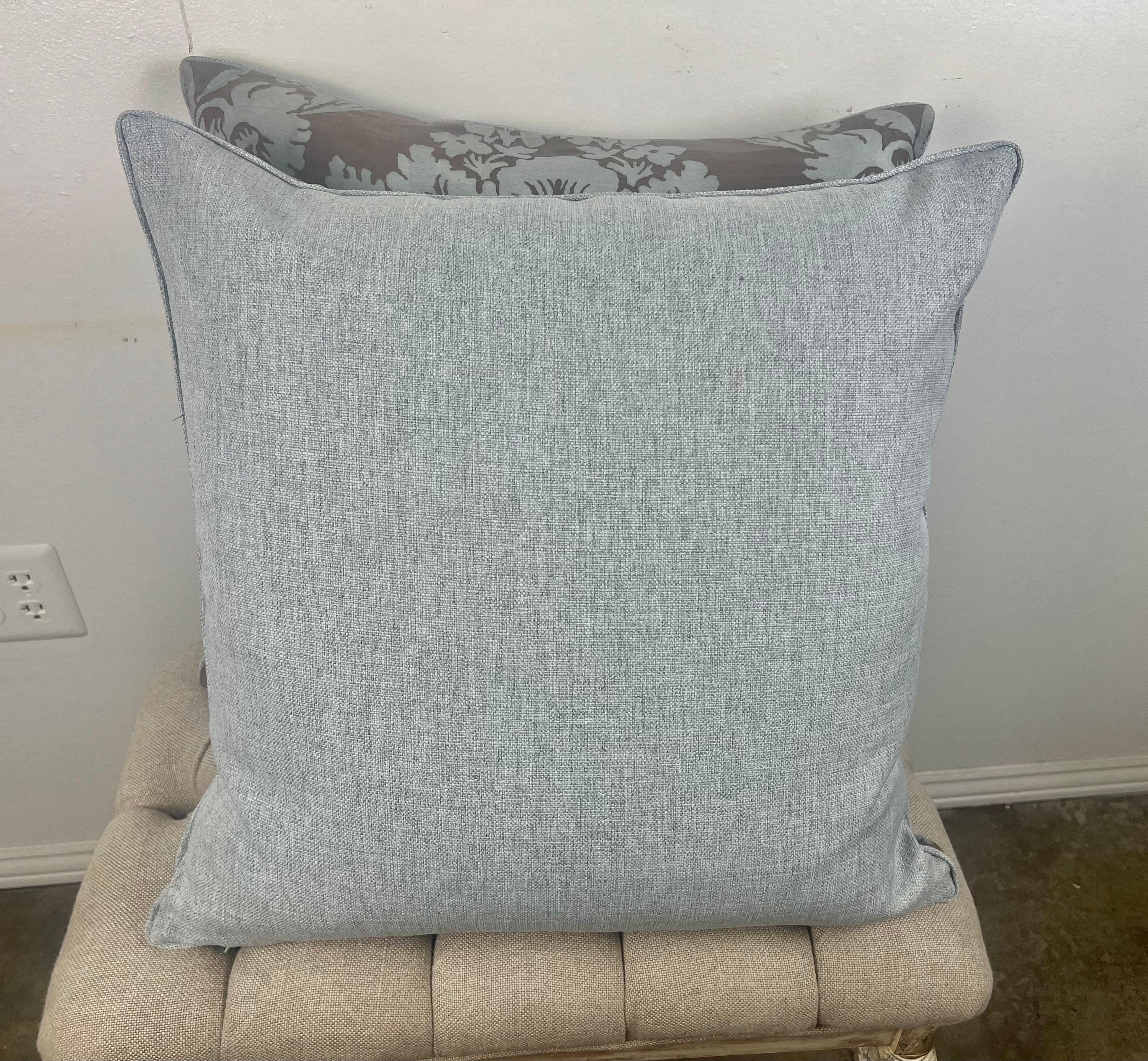 Pair of Authentic Blue & Gray Fortuny Pillows For Sale 1