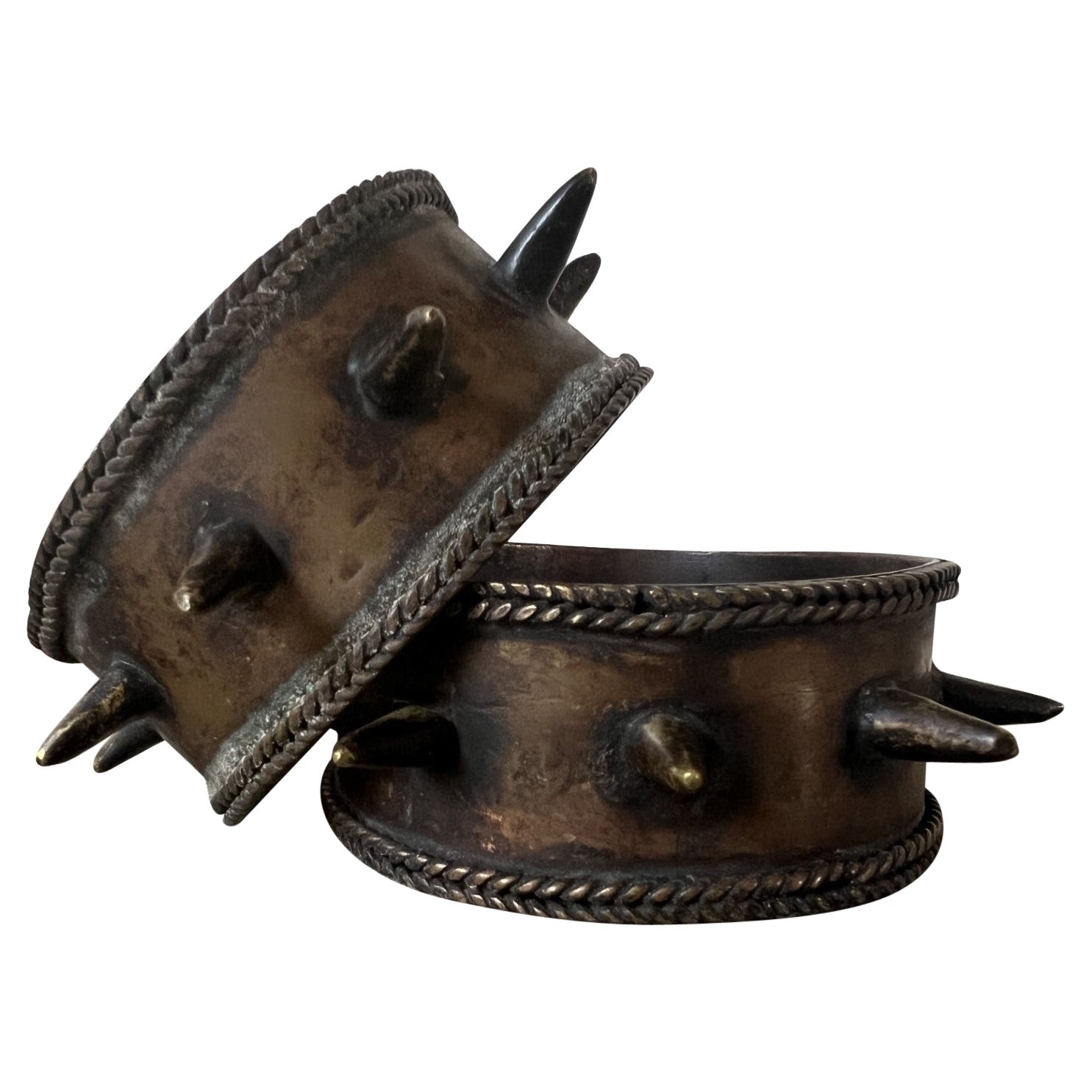 Pair of Authentic Bronze African Currency Cuffs For Sale