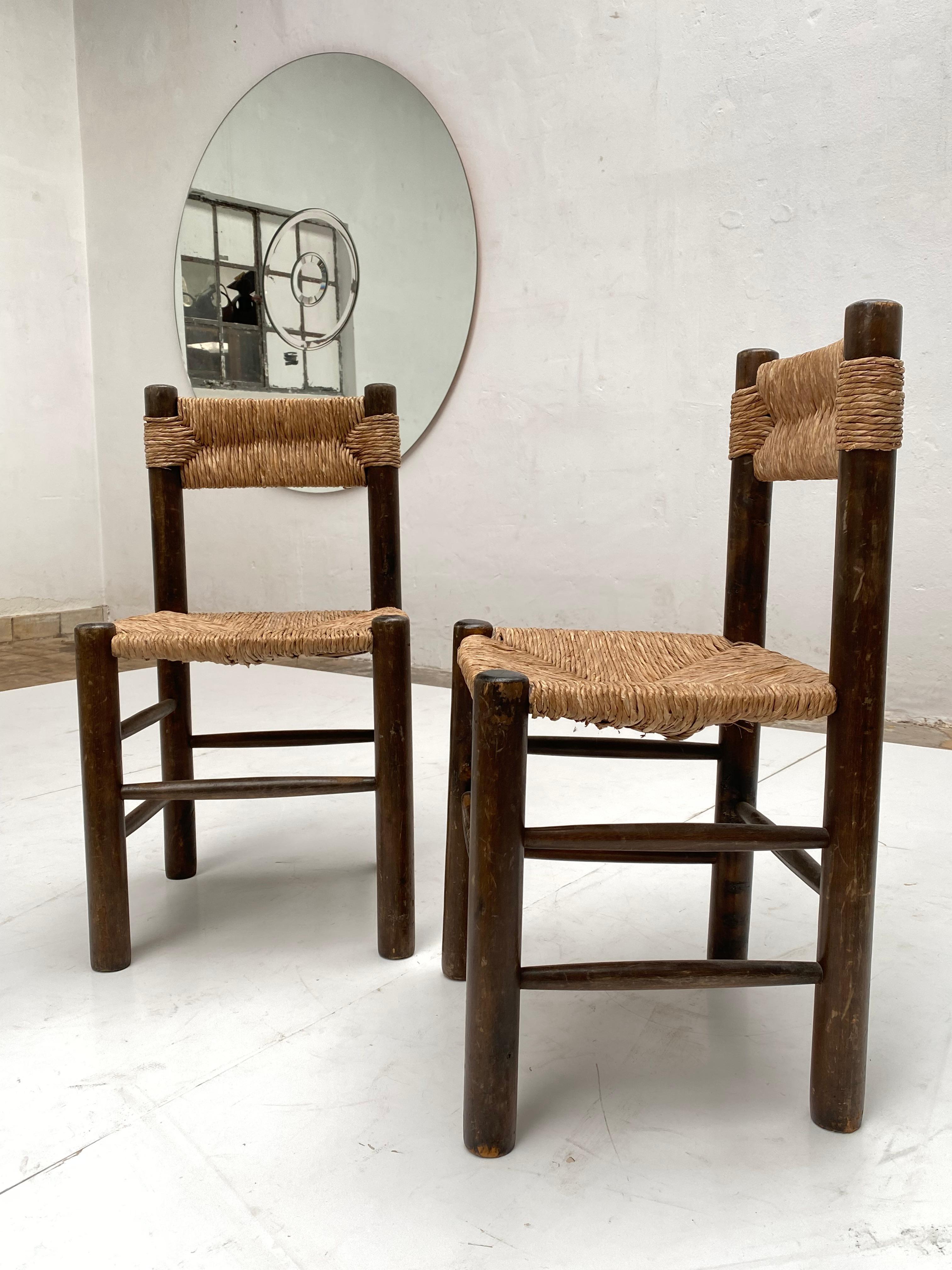Pair of 'Dordogne' dining chairs in stained ash wood and hand-woven straw in a lovely as found untouched original vintage condition.

The Origin of Sentou?

The history of the Sentou firm goes back to the aftermath of the Second World War, when,