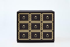 Pair of Authentic Dorothy Draper Espana Chests in Traditional Black Bean