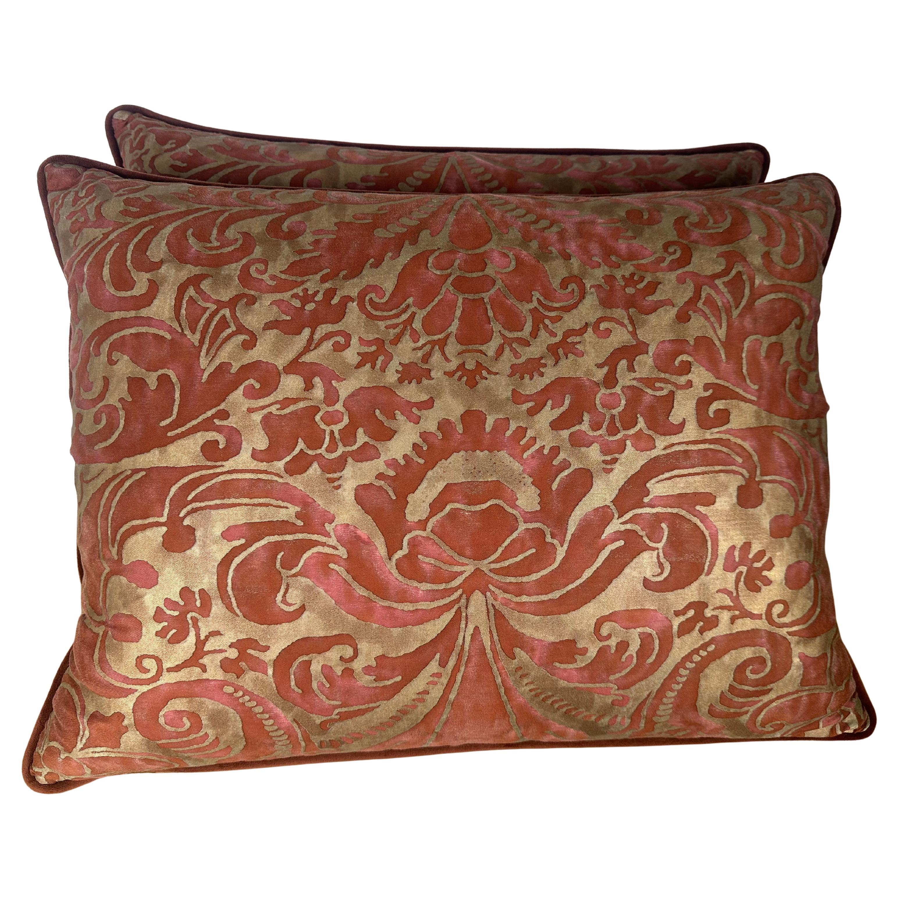 Pair of Authentic Fortuny Textile Pillows with Velvet Backs