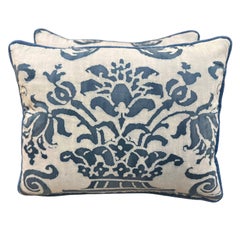 Pair of Authentic Fortuny Venetian Textile Pillows with Velvet Backs