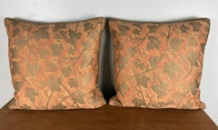 Pair of Authentic Fortuny “Vine & Grapes” Pattern Pillows in Coral and Gold