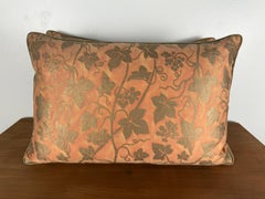 Pair of Authentic Fortuny “Vine & Grapes” Pattern Pillows in Coral and Gold