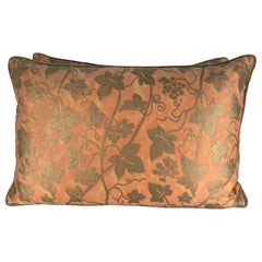 Pair of Authentic Fortuny “Vine & Grapes” Pattern Pillows in Coral and Gold