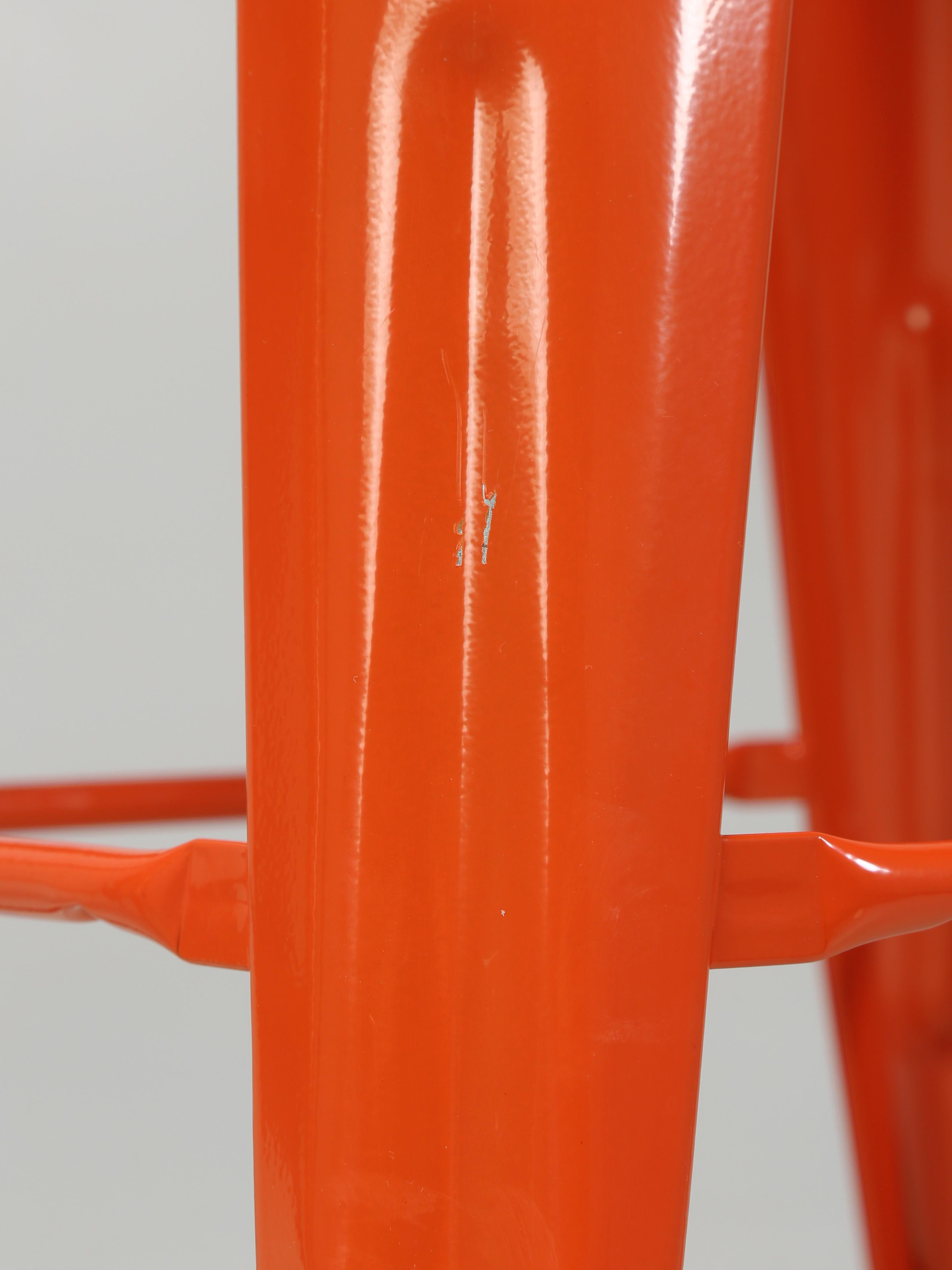 Pair of Authentic French Made Tolix Orange Steel Counter Height Stools For Sale 3