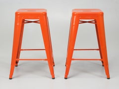 Pair of Authentic French Made Tolix Orange Steel Counter Height Stools