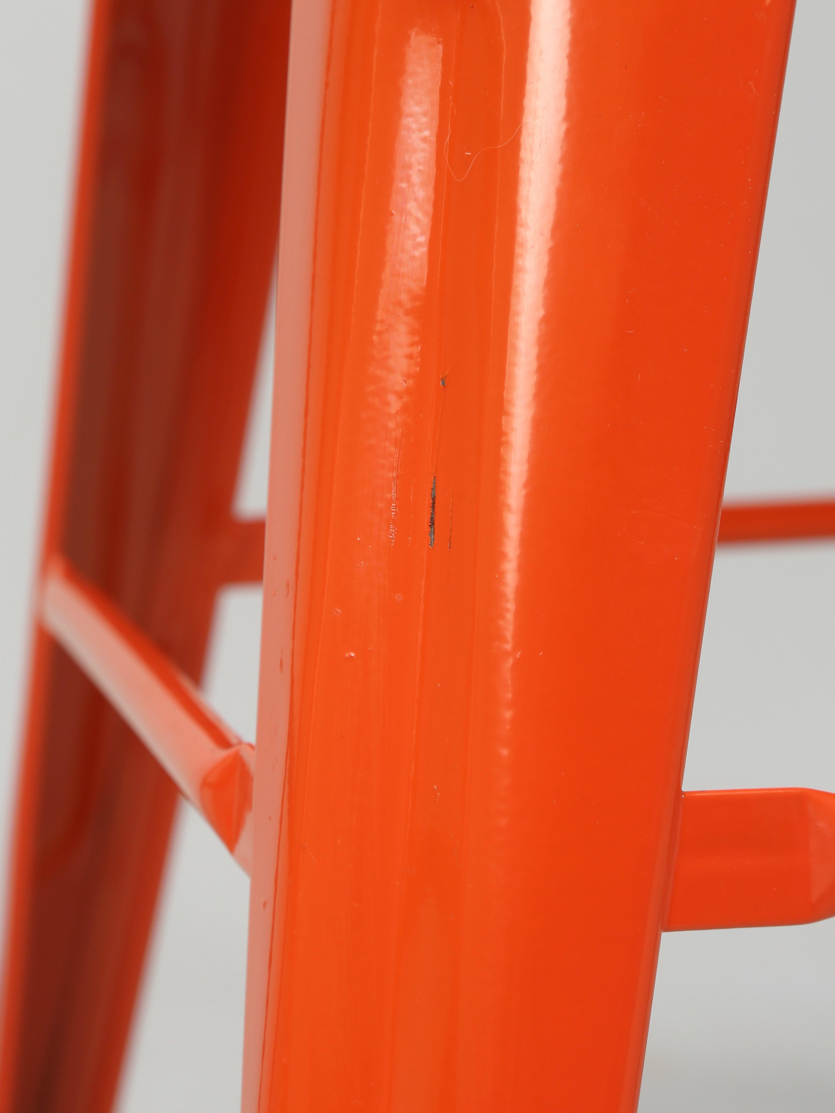 Pair of Authentic French Made Tolix Orange Steel Counter Height Stools For Sale 1