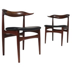 Pair of Authentic Kurt Færch for Slagelse Teak Horn Chairs, 1958, Restored