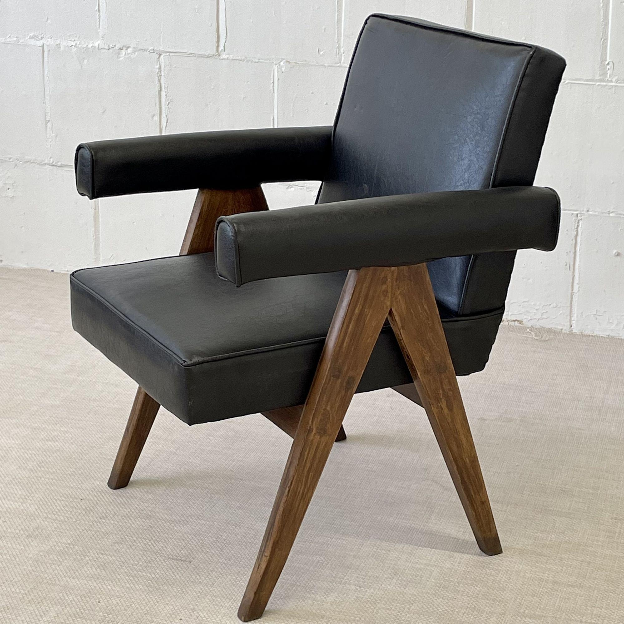 Cane Pair of Pierre Jeanneret Committee Chairs, Mid-Century Modern, Teak