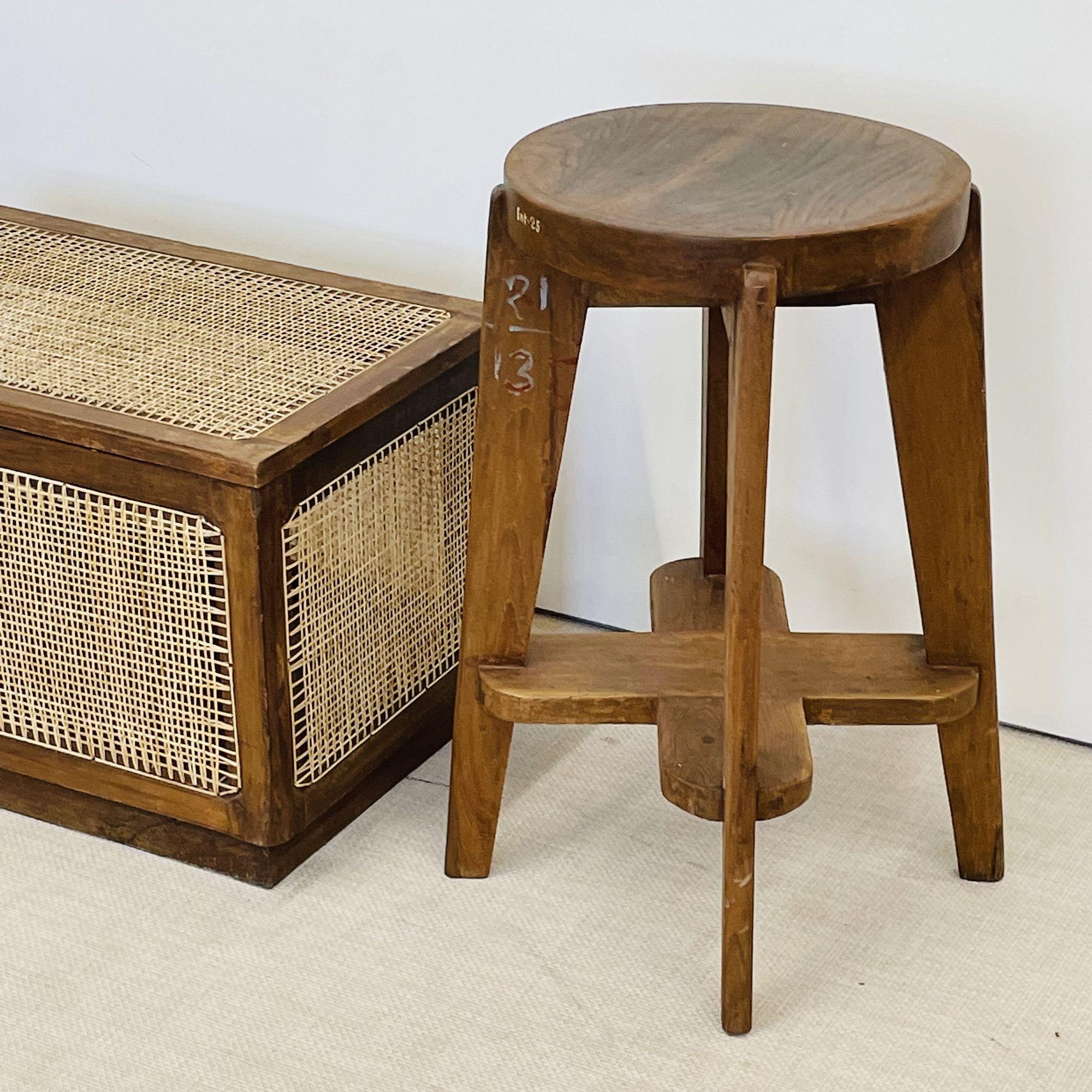 Pair of Authentic Pierre Jeanneret High Teak Bar Stools, Mid-Century Modern In Good Condition In Stamford, CT