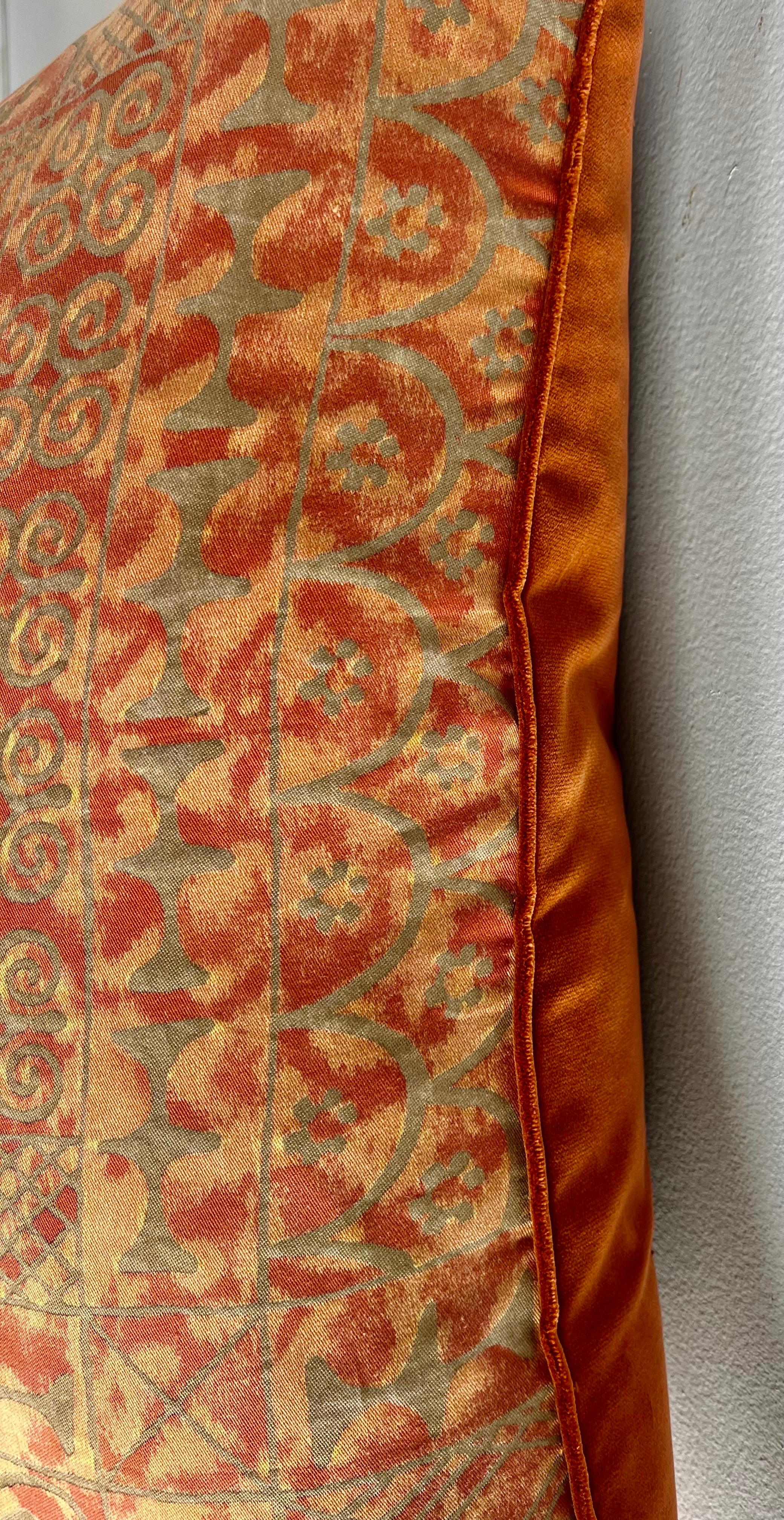 Mid-Century Modern Pair of Authentic Rust & Gold Fortuny Textile Pillows