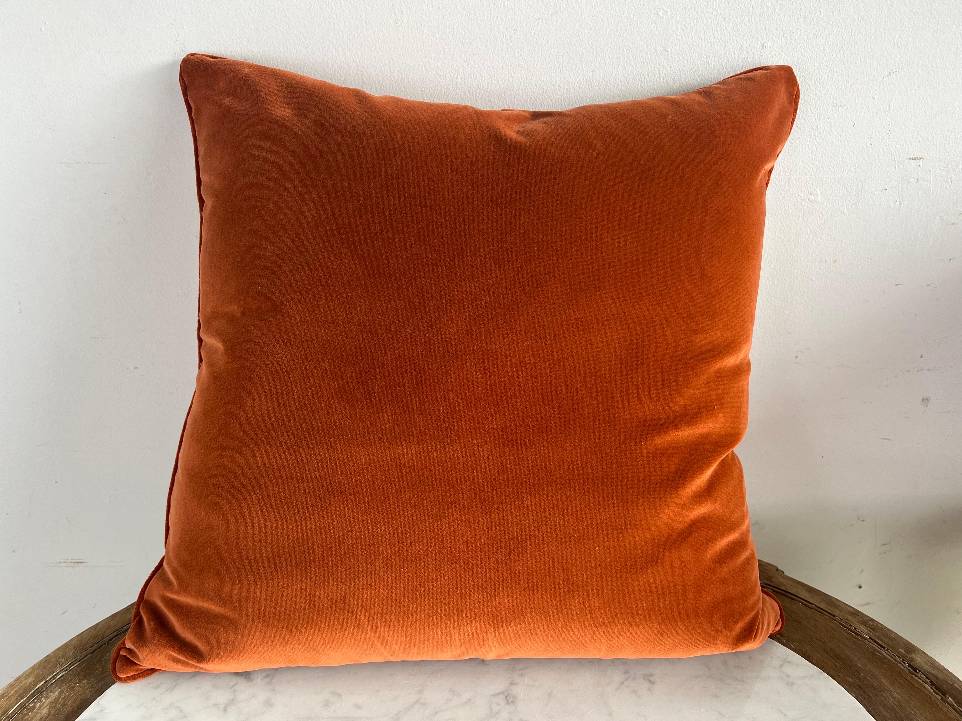 Italian Pair of Authentic Rust & Gold Fortuny Textile Pillows
