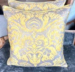 Fortuny Floral Pillows by Mariano Fortuny, Saffron Velvet, New Pair