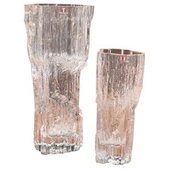 Vintage Pair of "Avena" Ice Glass Vases by Tapio Wirkkala for Iittala of Finland