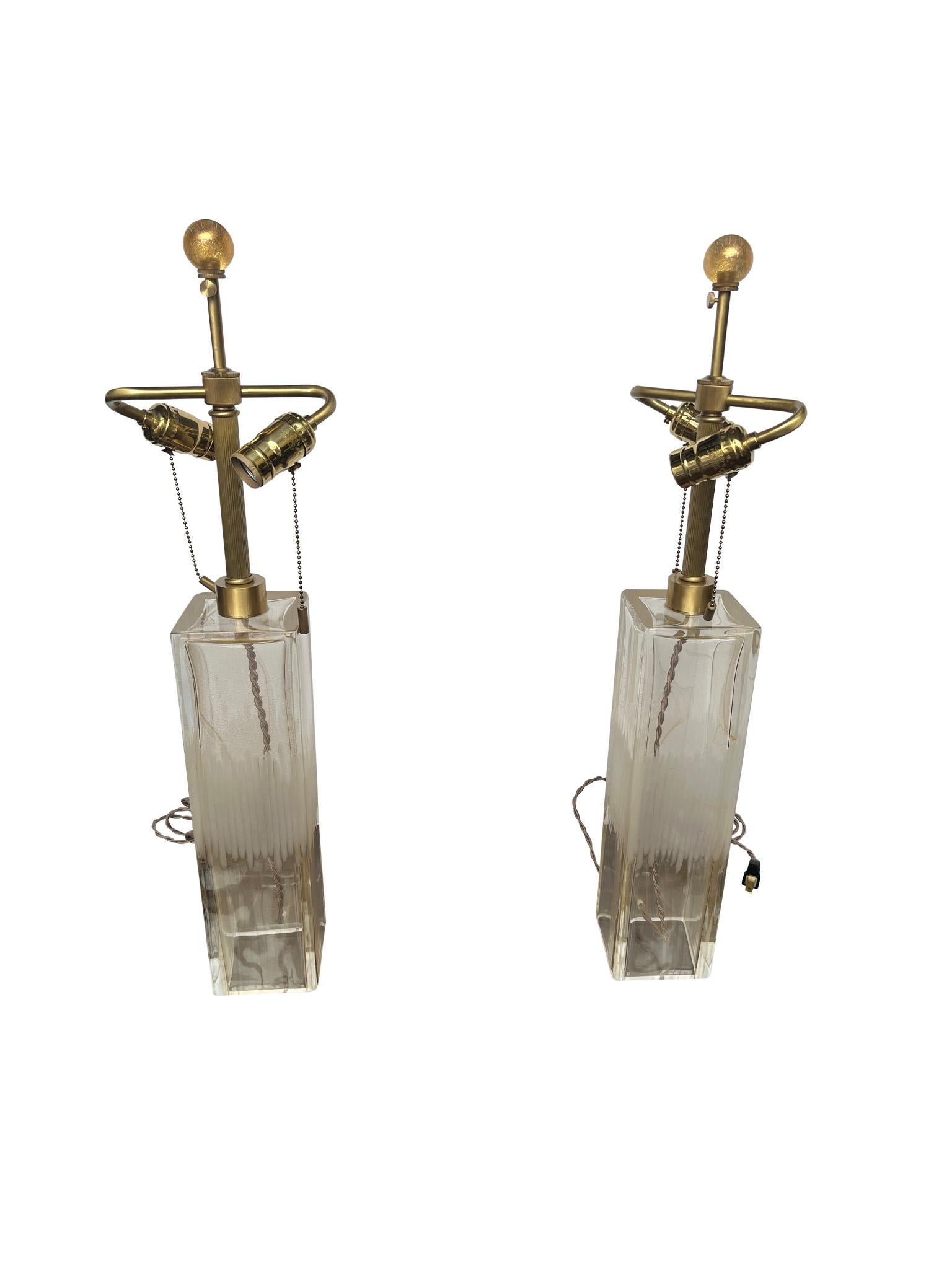 Modern Pair of Aventurine Glass Table Lamps by Donghia For Sale