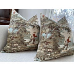 Pair of Avondale Vintage Fishing Toile Down Filled Pillows