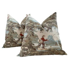 Coppia di cuscini Avondale Vintage Fishing Toile con imbottitura in piuma d
oca