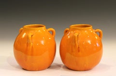 Pair of Awaji Pottery Vases in Warm Yellow Glaze