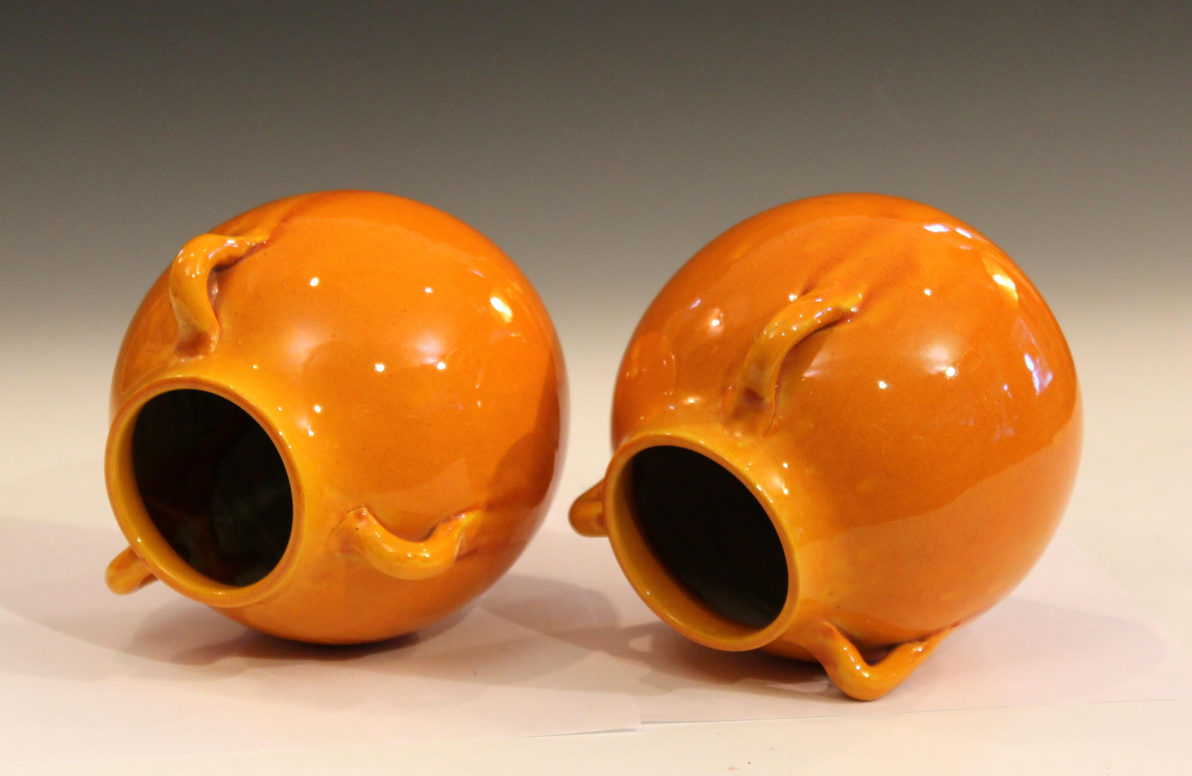 Art Deco Pair of Awaji Pottery Vases in Warm Yellow Glaze