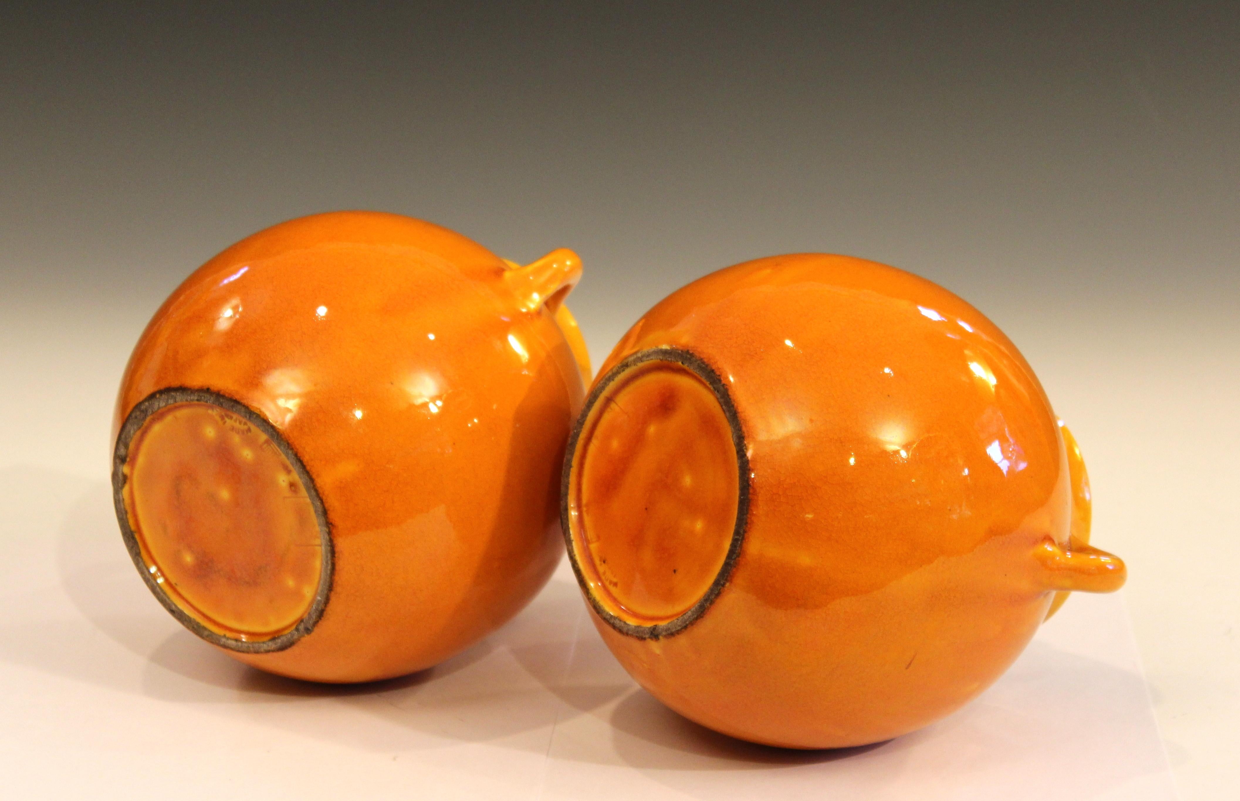 Japanese Pair of Awaji Pottery Vases in Warm Yellow Glaze