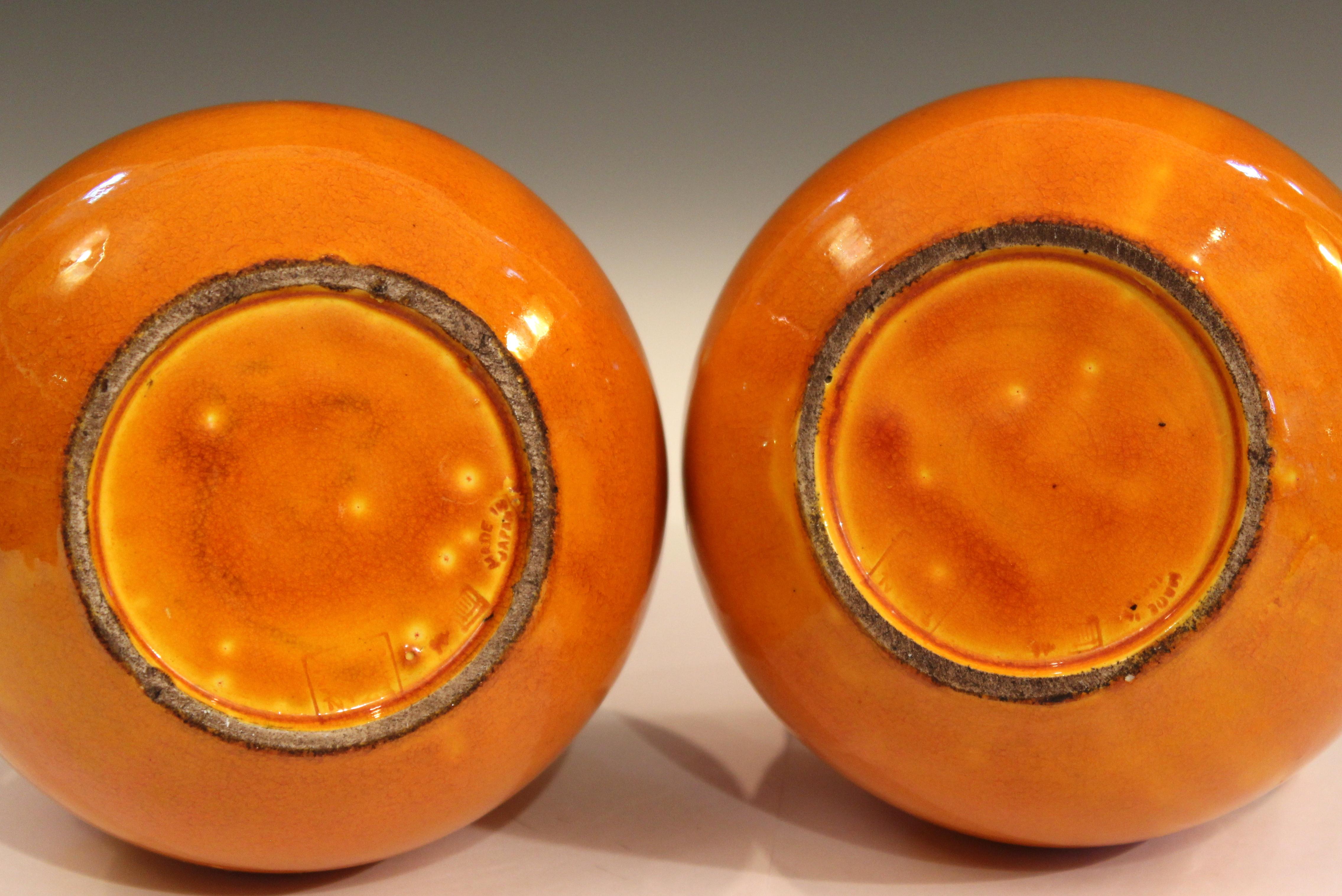Turned Pair of Awaji Pottery Vases in Warm Yellow Glaze
