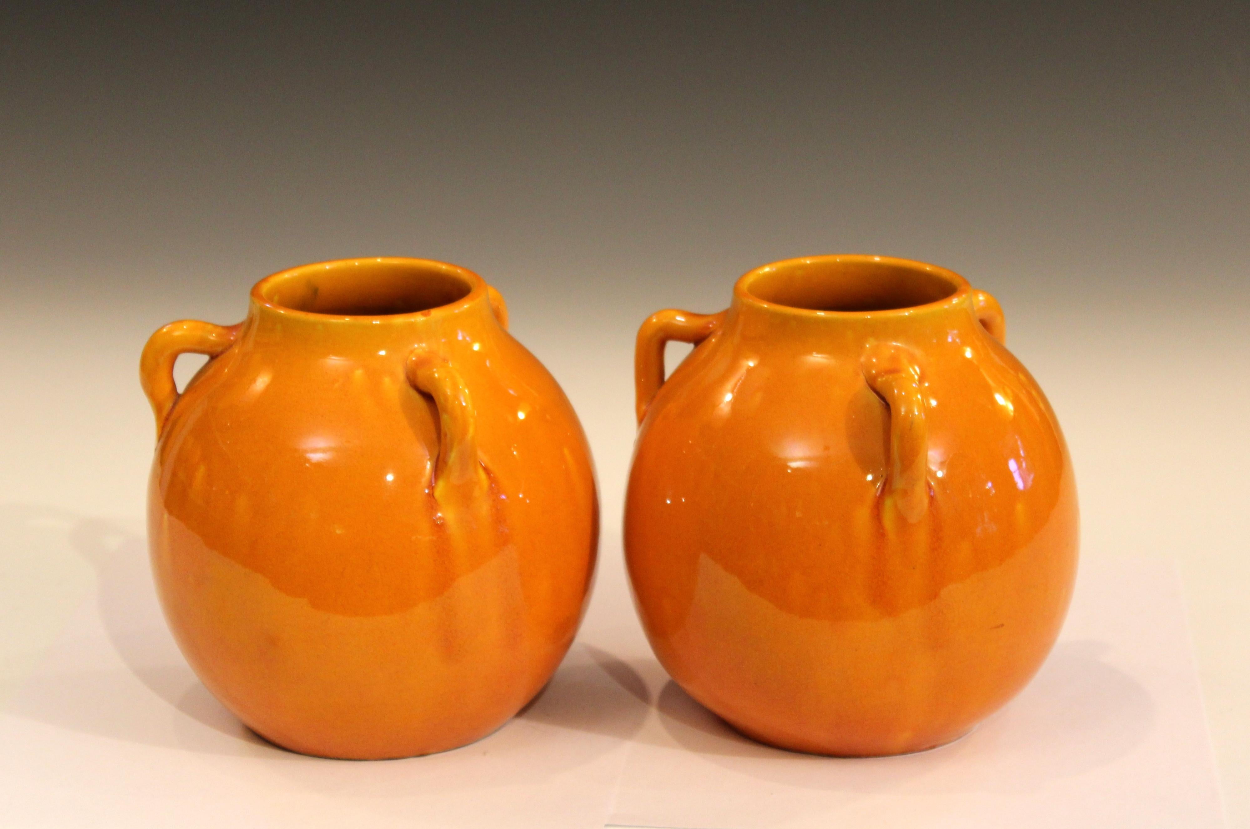 Mid-20th Century Pair of Awaji Pottery Vases in Warm Yellow Glaze