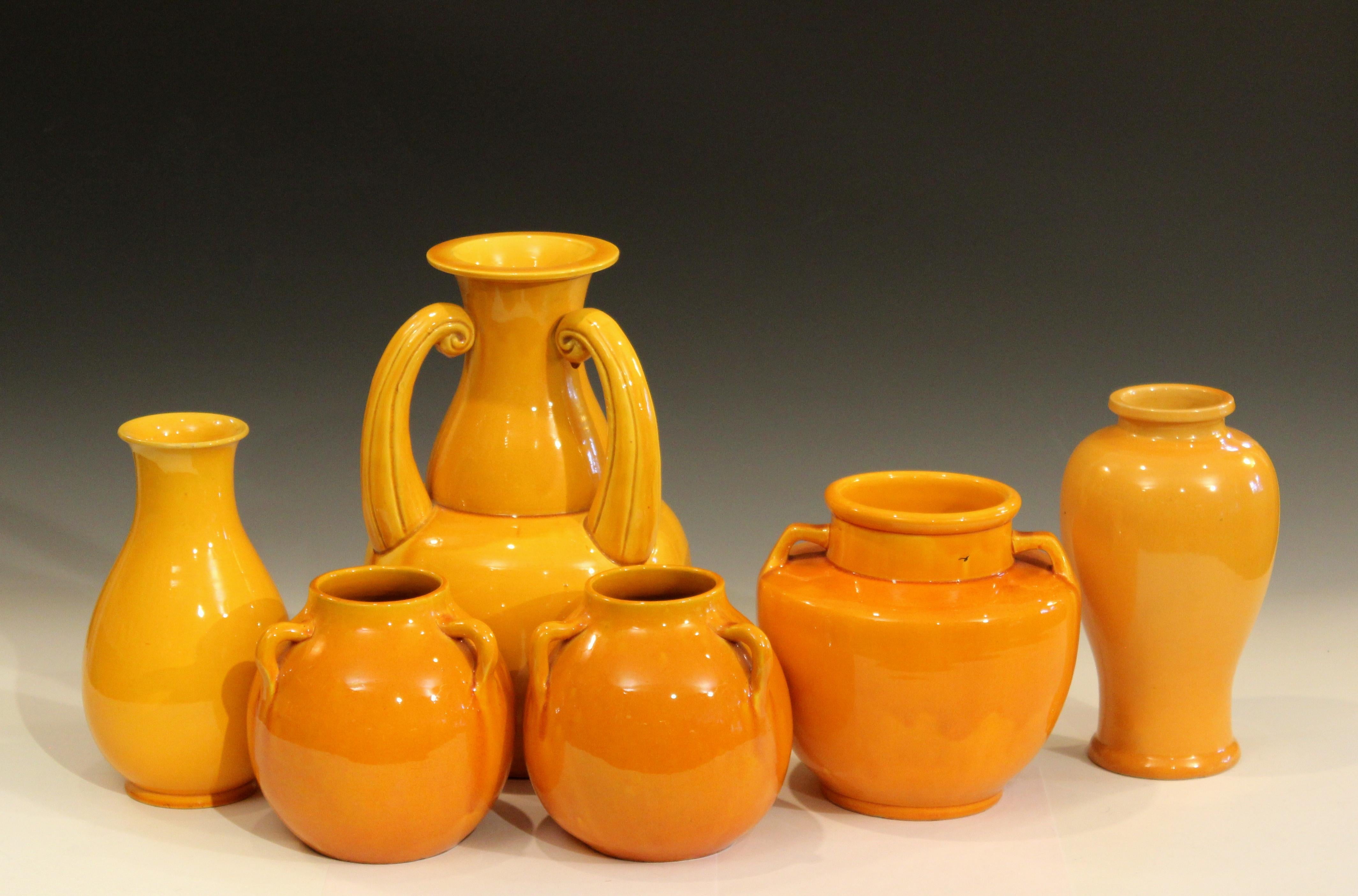 Pair of Awaji Pottery Vases in Warm Yellow Glaze 1