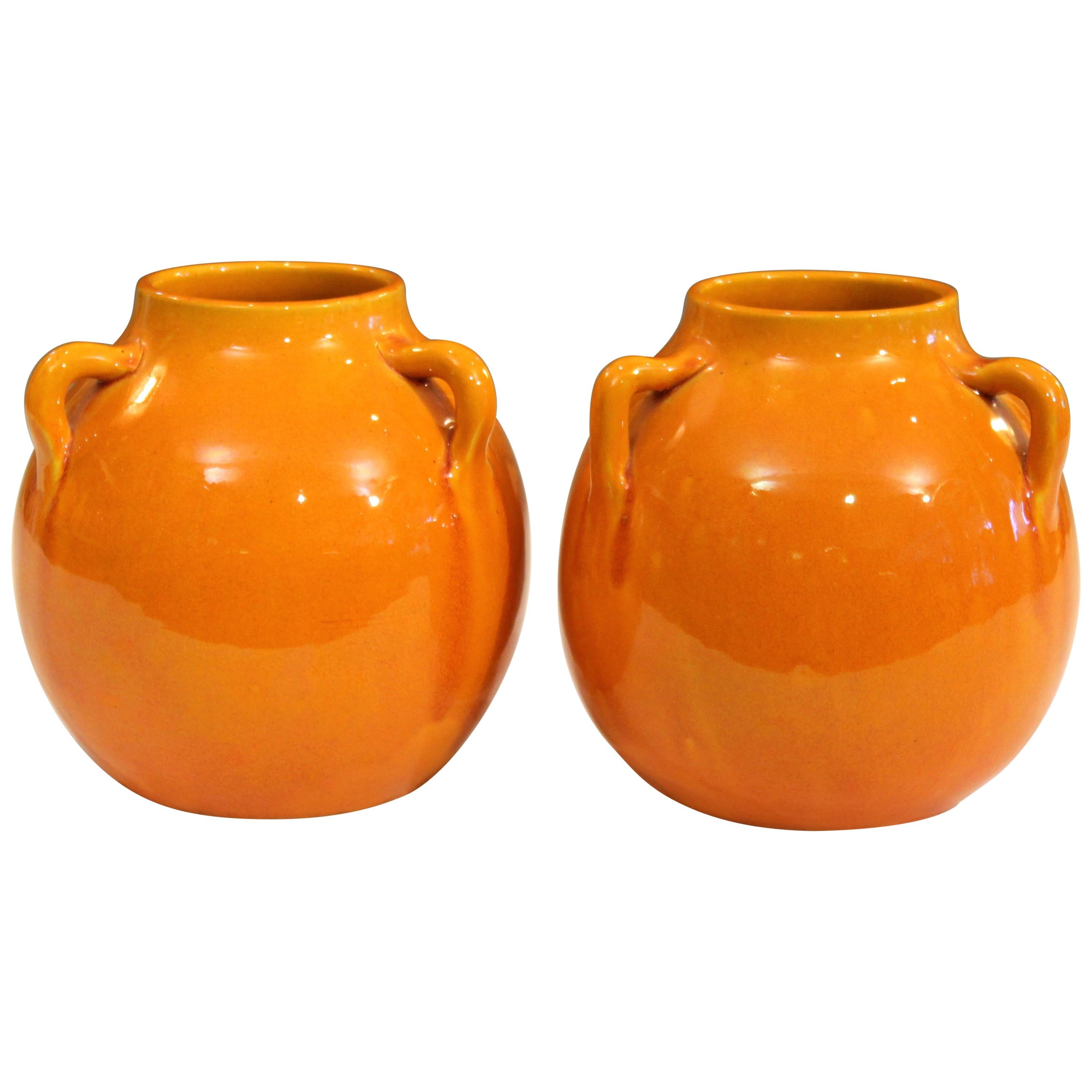 Pair of Awaji Pottery Vases in Warm Yellow Glaze