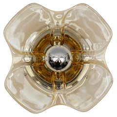 Pair of Awesome Iridescent Amber Murano Glass and Chrome Wall or Ceiling, 1960s